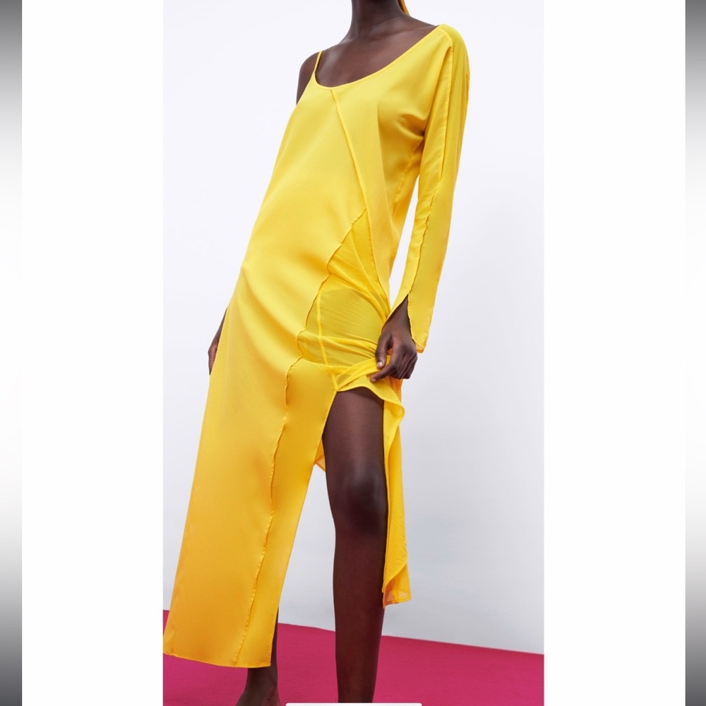 Zara asymmetric gauze flowy yellow dress - Picture 13 of 15
